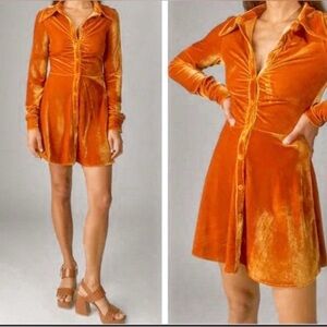 Urban Outfitters Orange Velvet Button-Up Dress